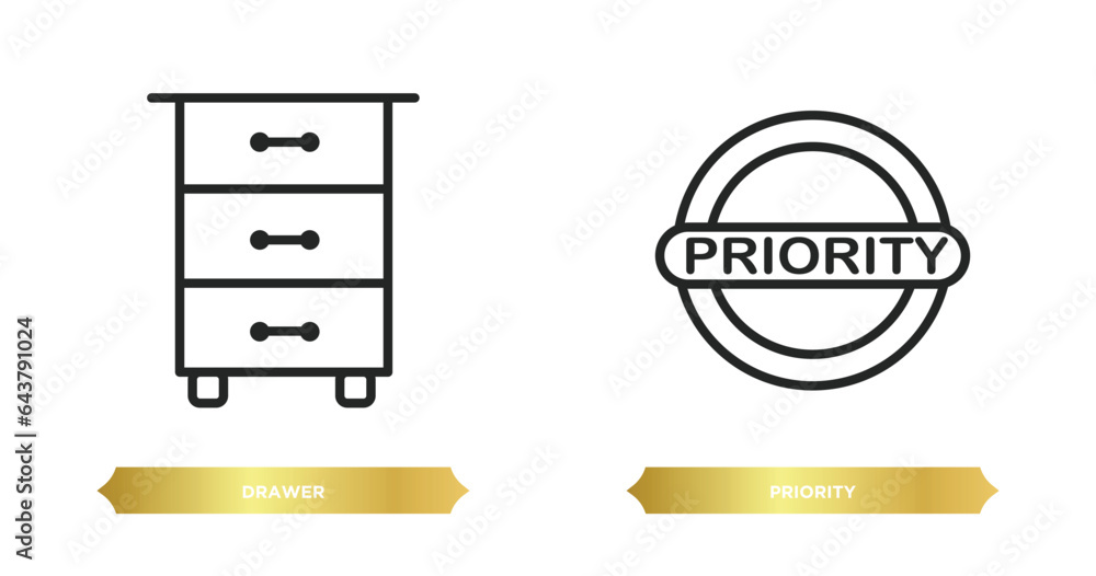 Poster two editable outline icons from content concept. thin line icons such as drawer, priority vector.