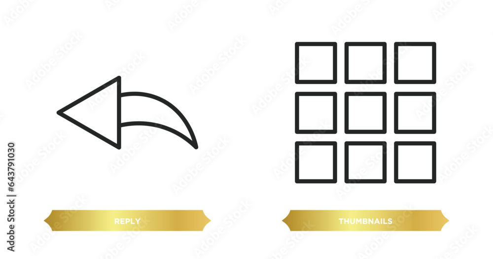 Poster two editable outline icons from content concept. thin line icons such as reply, thumbnails vector.
