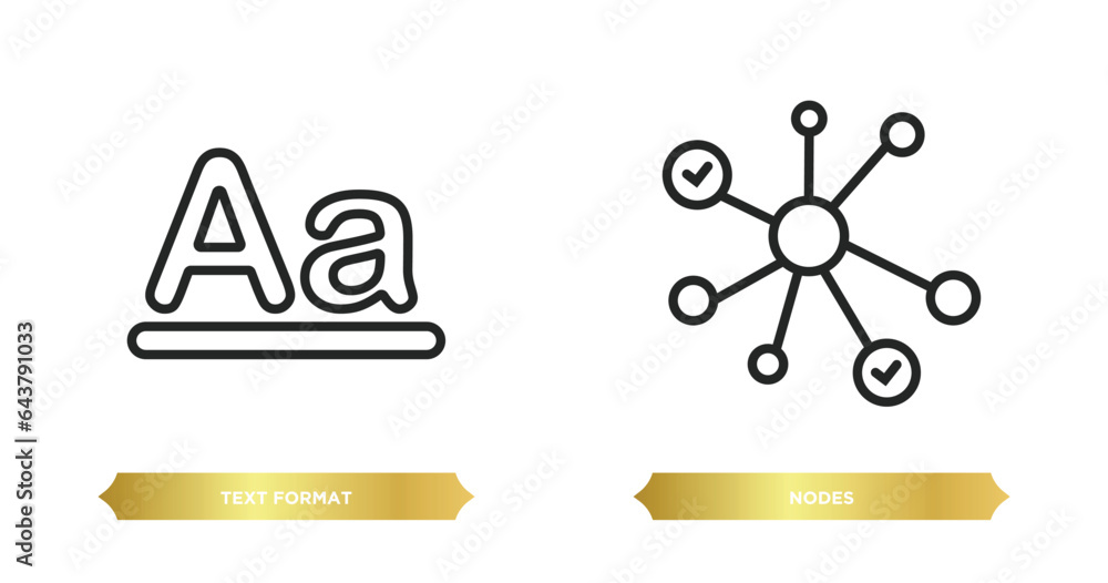 Poster two editable outline icons from content concept. thin line icons such as text format, nodes vector.