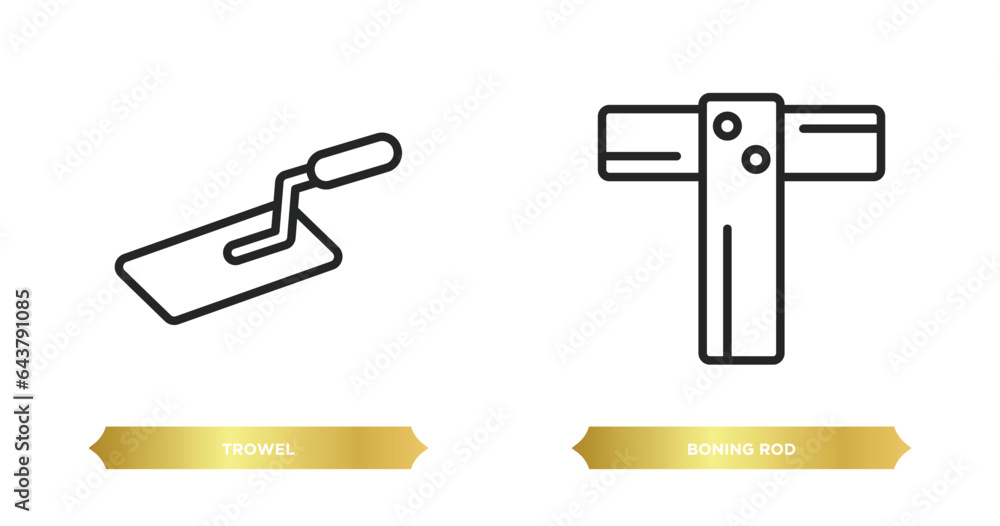 Poster two editable outline icons from construction tools concept. thin line icons such as trowel, boning r
