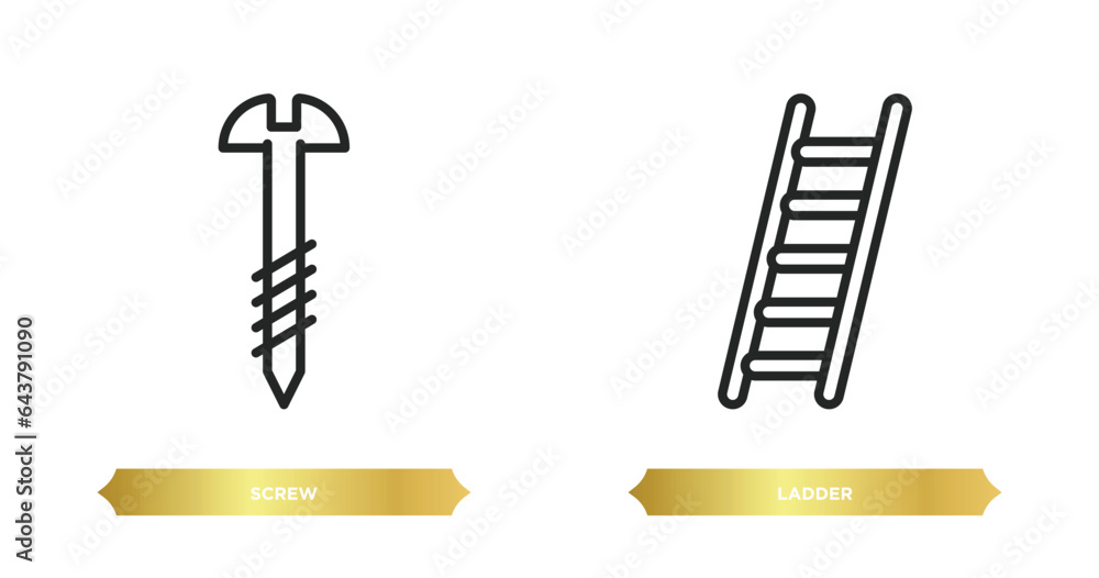 Poster two editable outline icons from construction tools concept. thin line icons such as screw, ladder ve
