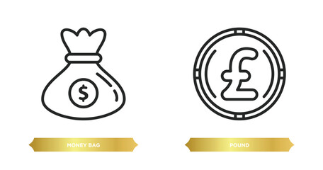 two editable outline icons from cryptocurrency concept. thin line icons such as money bag, pound vector.