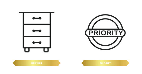 two editable outline icons from content concept. thin line icons such as drawer, priority vector.
