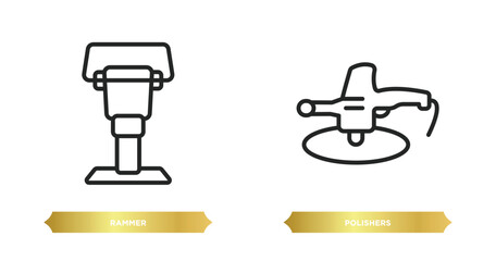 two editable outline icons from construction tools concept. thin line icons such as rammer, polishers vector.