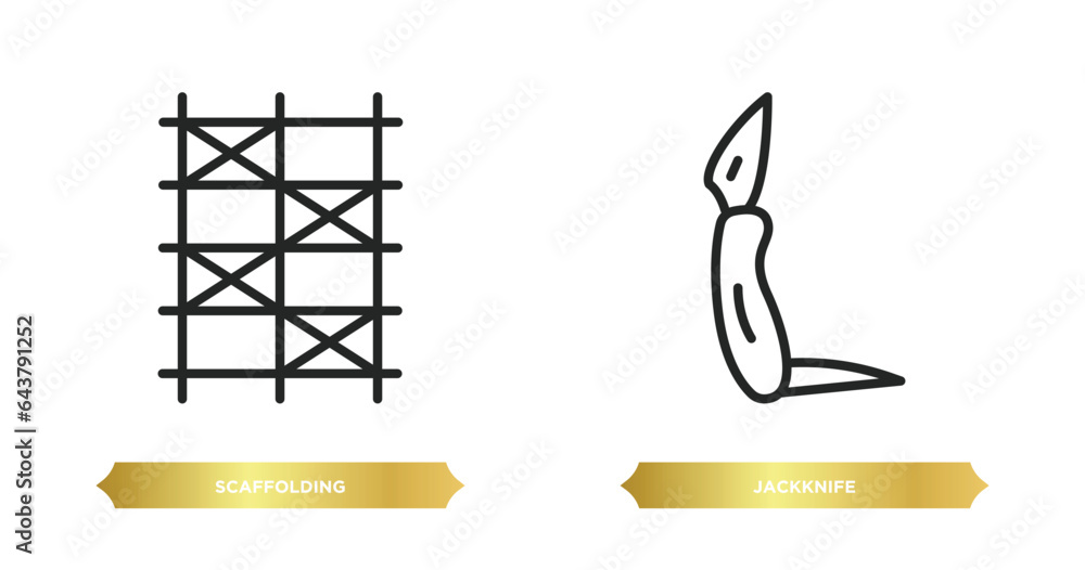 Poster two editable outline icons from construction and tools concept. thin line icons such as scaffolding,
