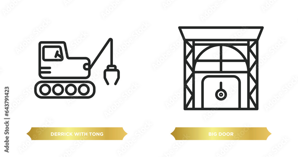 Poster two editable outline icons from construction concept. thin line icons such as derrick with tong, big