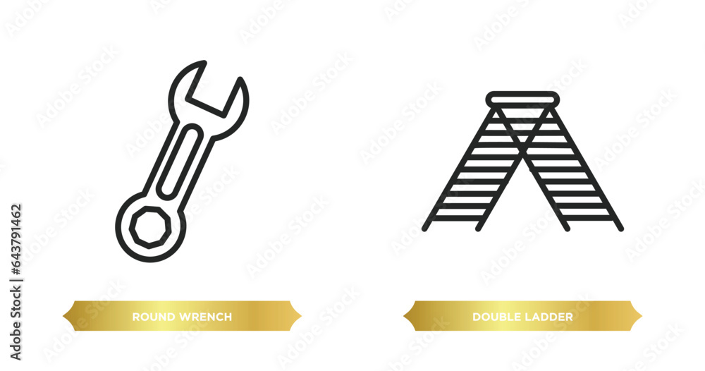 Poster two editable outline icons from construction concept. thin line icons such as round wrench, double l
