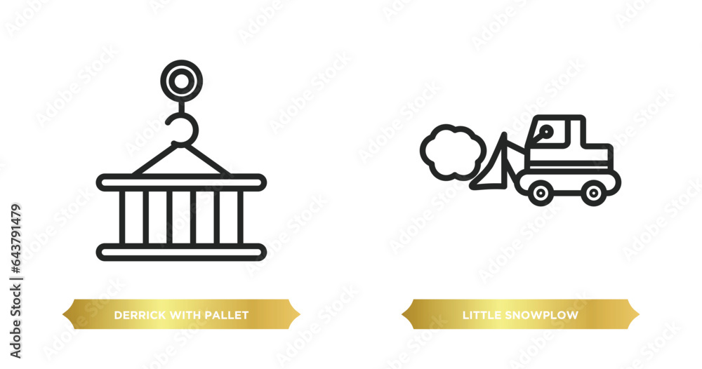 Poster two editable outline icons from construction concept. thin line icons such as derrick with pallet, l