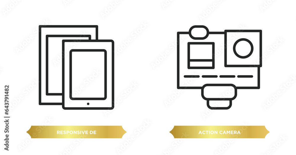 Poster two editable outline icons from computer concept. thin line icons such as responsive de, action came