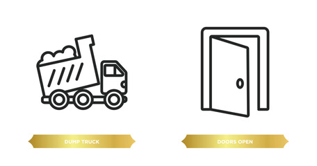 two editable outline icons from construction concept. thin line icons such as dump truck, doors open vector.