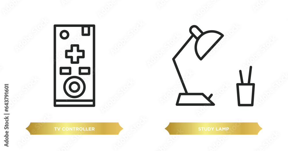 Poster two editable outline icons from computer concept. thin line icons such as tv controller, study lamp 
