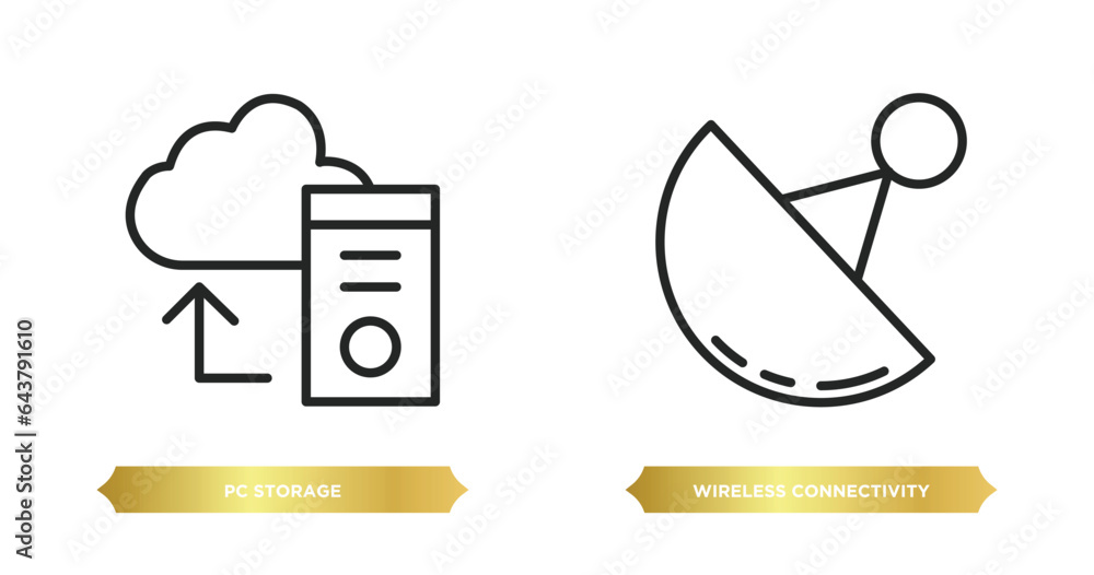 Poster two editable outline icons from computer concept. thin line icons such as pc storage, wireless conne