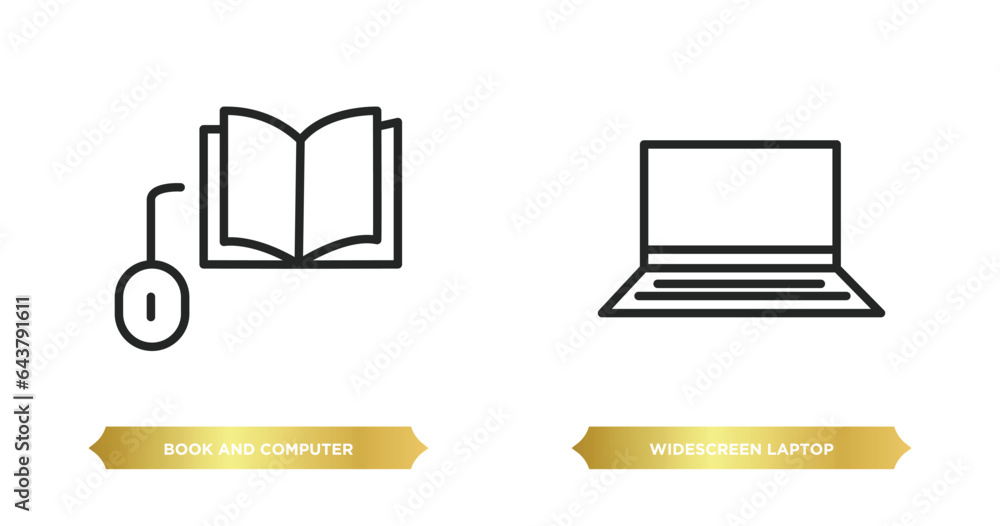 Poster two editable outline icons from computer concept. thin line icons such as book and computer mouse, w