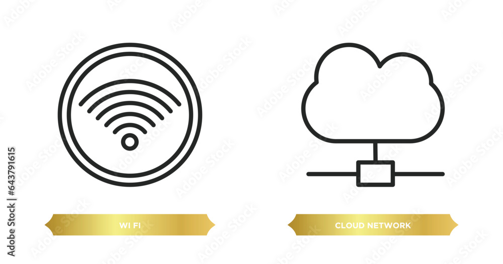 Poster two editable outline icons from computer concept. thin line icons such as wi fi, cloud network vecto
