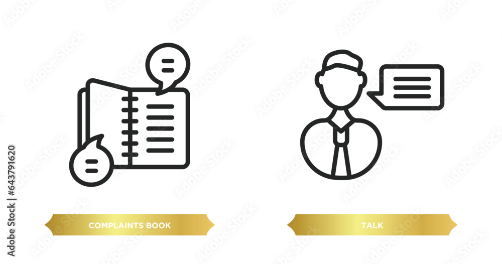 Poster two editable outline icons from communications concept. thin line icons such as complaints book, tal