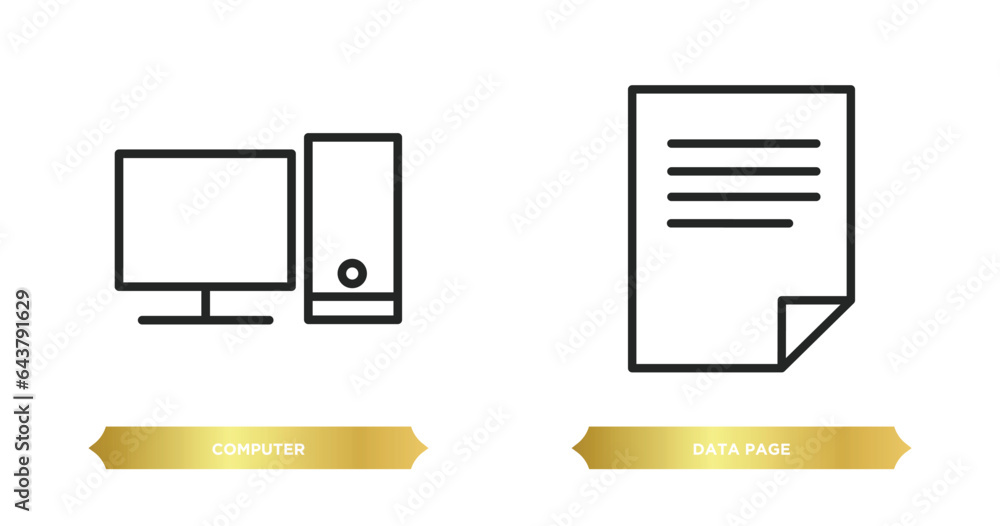 Poster two editable outline icons from computer concept. thin line icons such as computer, data page vector