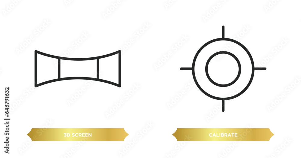 Poster two editable outline icons from computer concept. thin line icons such as 3d screen, calibrate vecto