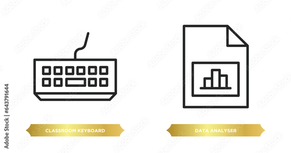 Poster two editable outline icons from computer concept. thin line icons such as classroom keyboard, data a