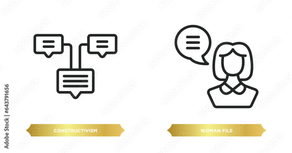 Poster two editable outline icons from communications concept. thin line icons such as constructivism, woma