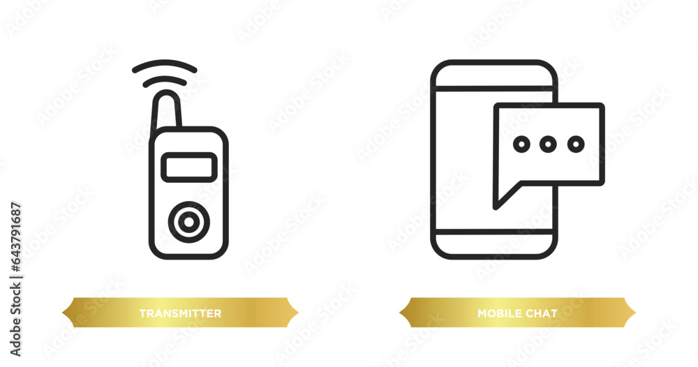 Poster two editable outline icons from communication concept. thin line icons such as transmitter, mobile c