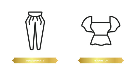 two editable outline icons from clothes concept. thin line icons such as pegged pants, peplum top vector.