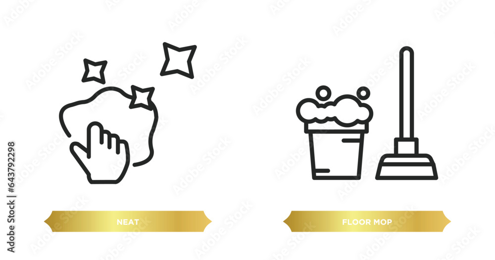 Aufkleber two editable outline icons from cleaning concept. thin line icons such as neat, floor mop vector.