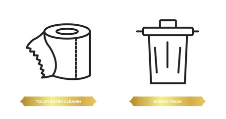 two editable outline icons from cleaning concept. thin line icons such as toilet paper cleanin, wiping trash vector.