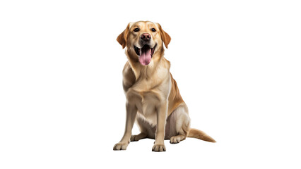 Pet Dog Golden Yellow Labrador Retriever: Happy Pet Sitting in PNG Cutout for Art and Design. 