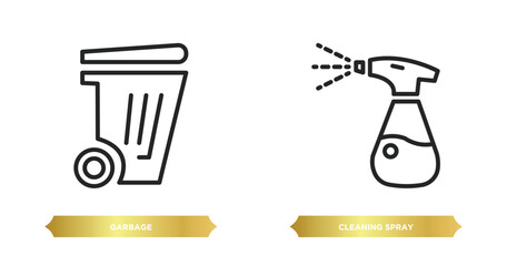 two editable outline icons from cleaning concept. thin line icons such as garbage, cleaning spray vector.