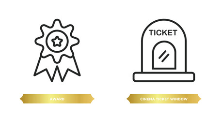 two editable outline icons from cinema concept. thin line icons such as award, cinema ticket window vector.