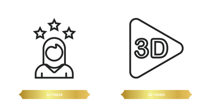 two editable outline icons from cinema concept. thin line icons such as actress, 3d video vector.