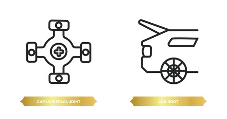 two editable outline icons from car parts collection. concept. thin line icons such as car universal joint, car boot vector.