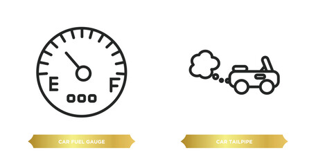 two editable outline icons from car parts concept. thin line icons such as car fuel gauge, car tailpipe vector.