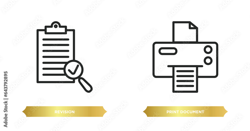 Poster two editable outline icons from business and finance concept. thin line icons such as revision, prin