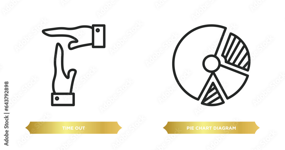 Poster two editable outline icons from business and finance concept. thin line icons such as time out, pie 