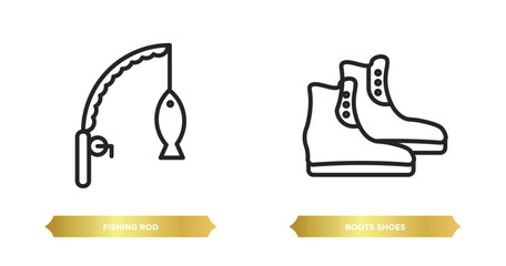 two editable outline icons from camping concept. thin line icons such as fishing rod, boots shoes vector.