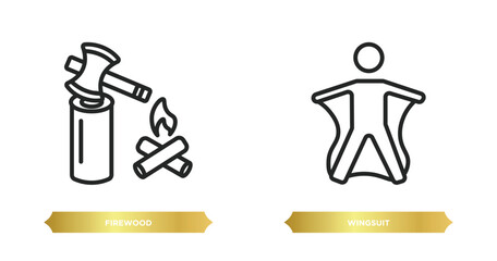 two editable outline icons from camping concept. thin line icons such as firewood, wingsuit vector.