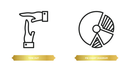 two editable outline icons from business and finance concept. thin line icons such as time out, pie chart diagram vector.