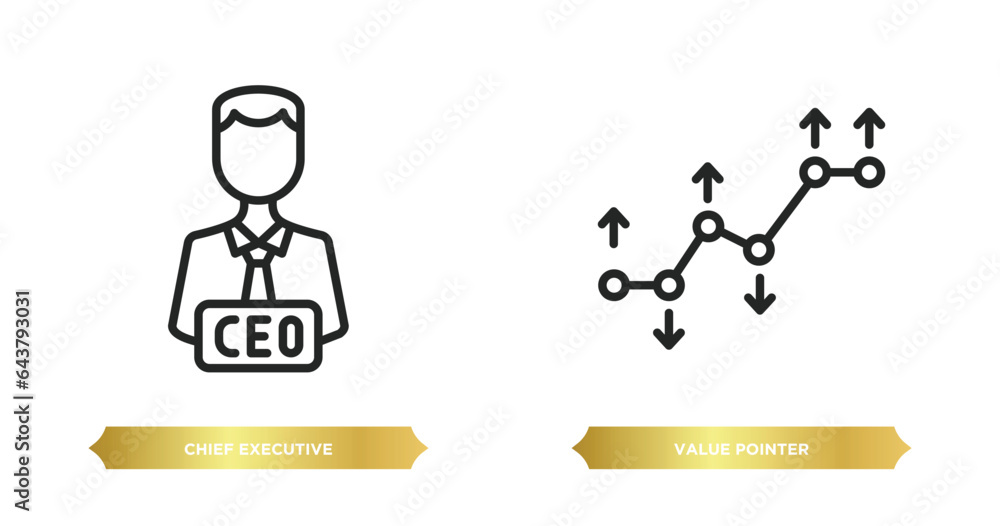 Poster two editable outline icons from business concept. thin line icons such as chief executive officer, v