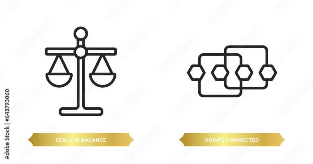 Poster two editable outline icons from business concept. thin line icons such as scale in balance, points c