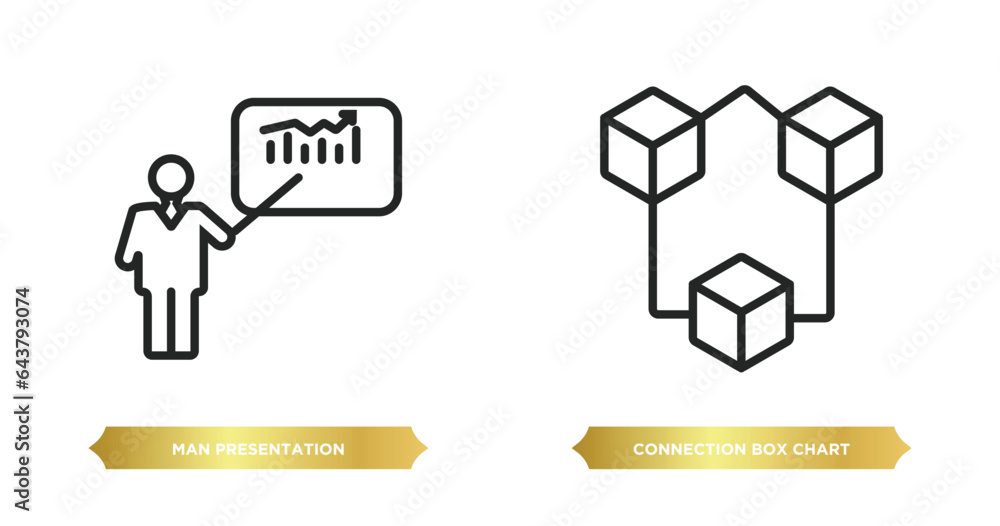 Aufkleber two editable outline icons from business concept. thin line icons such as man presentation, connecti