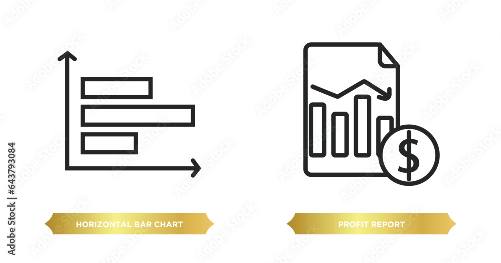Poster two editable outline icons from business concept. thin line icons such as horizontal bar chart, prof