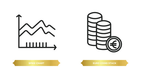 two editable outline icons from business concept. thin line icons such as spike chart, euro coins stack vector.