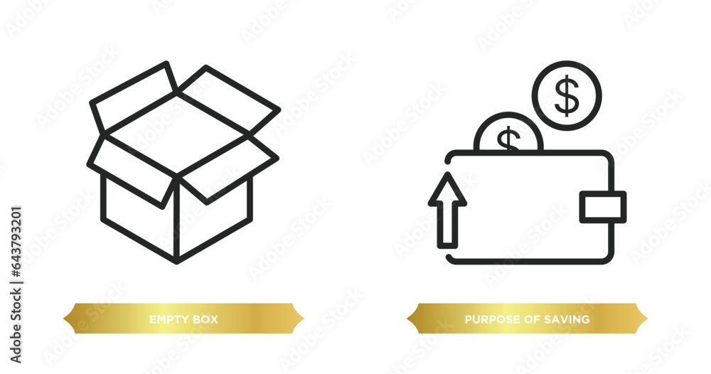 Poster two editable outline icons from business concept. thin line icons such as empty box, purpose of savi
