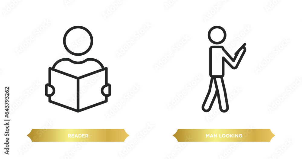 Poster two editable outline icons from business concept. thin line icons such as reader, man looking vector