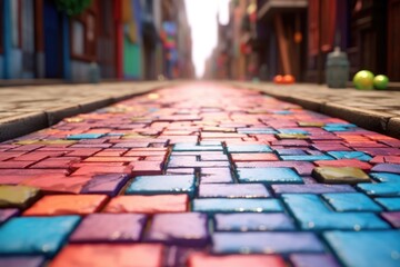 close-up of freshly laid tiles on a city street - obrazy, fototapety, plakaty