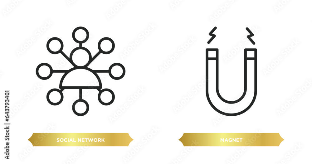 Poster two editable outline icons from blogger and influencer concept. thin line icons such as social netwo
