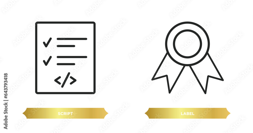 Poster two editable outline icons from blogger and influencer concept. thin line icons such as script, labe