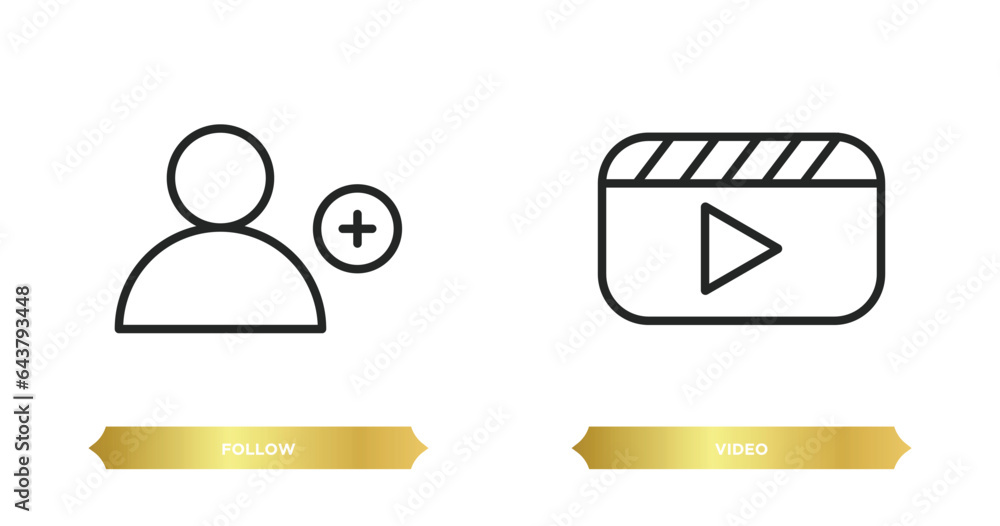 Poster two editable outline icons from blogger and influencer concept. thin line icons such as follow, vide