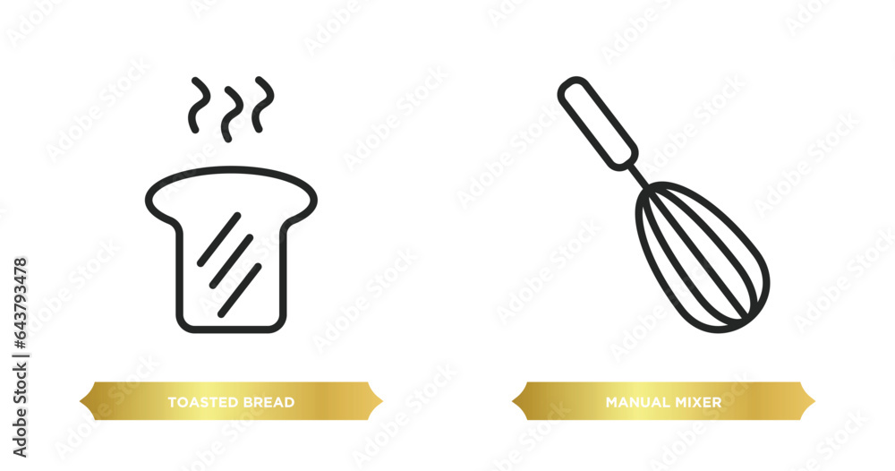 Poster two editable outline icons from bistro and restaurant concept. thin line icons such as toasted bread